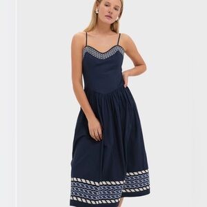 Tuckernuck High Tide Embroidered Stripe Gabriella Dress (Navy Rope) NWT